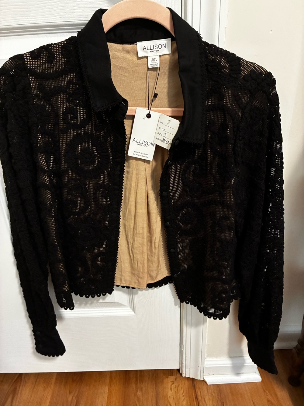 Allison New York Black Lace Button-Down Top